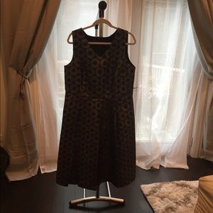 Talbots Black Dress with Silver Metallic Flowers